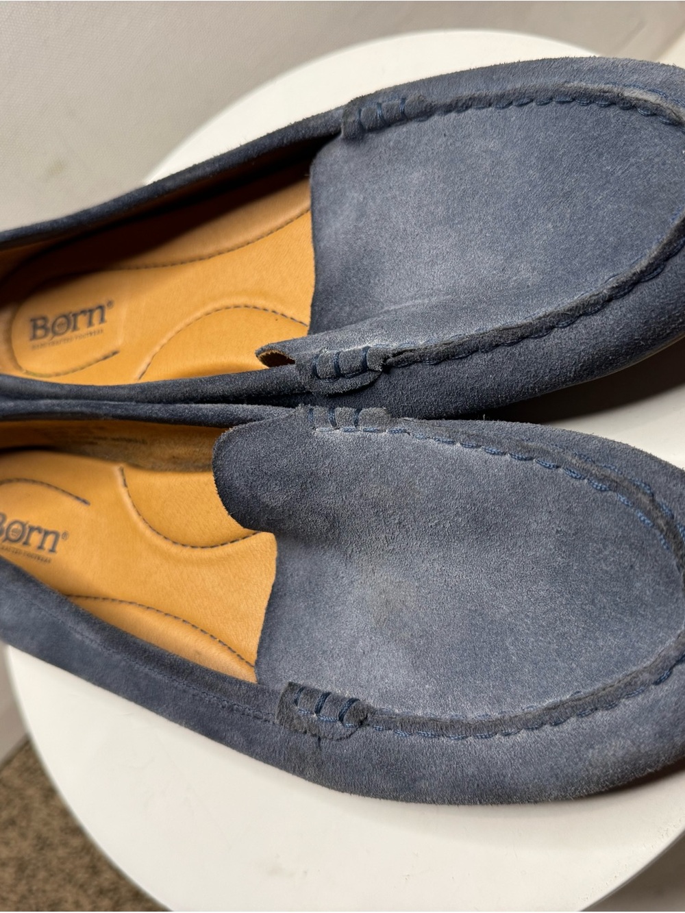 Born Men's Navy Suede Moc Toe Slip-On Loafers